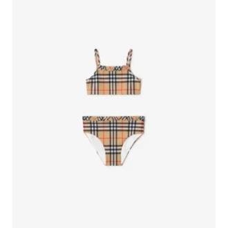 Bikini cu imprimeu în carouri și volane