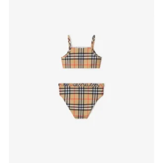 Bikini cu imprimeu în carouri și volane