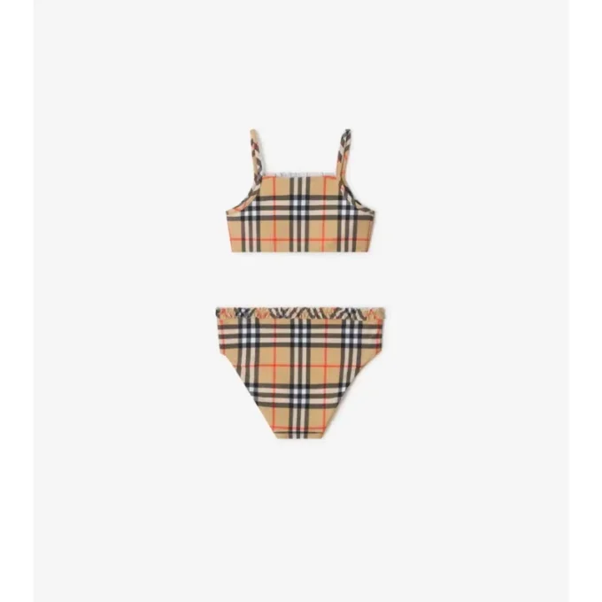 Bikini cu imprimeu în carouri și volane
