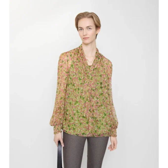 Bluză din mătase cu imprimeu floral delicat
