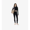 Bluză scurtă din jersey elastic cu fermoar și bordură în carouri Bluză scurtă din jersey elastic cu fermoar și bordură în carouri
