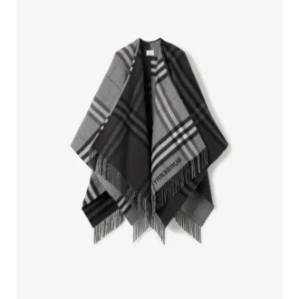 Cape din lână și cașmir jacquard cu model în carouri contrastante