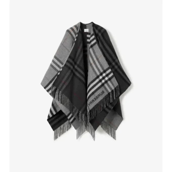 Cape din lână și cașmir jacquard cu model în carouri contrastante Cape din lână și cașmir jacquard cu model în carouri contrastante