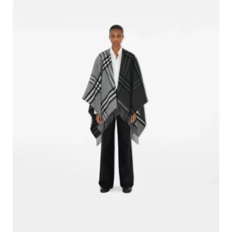 Cape din lână și cașmir jacquard cu model în carouri contrastante