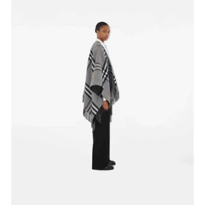 Cape din lână și cașmir jacquard cu model în carouri contrastante Cape din lână și cașmir jacquard cu model în carouri contrastante