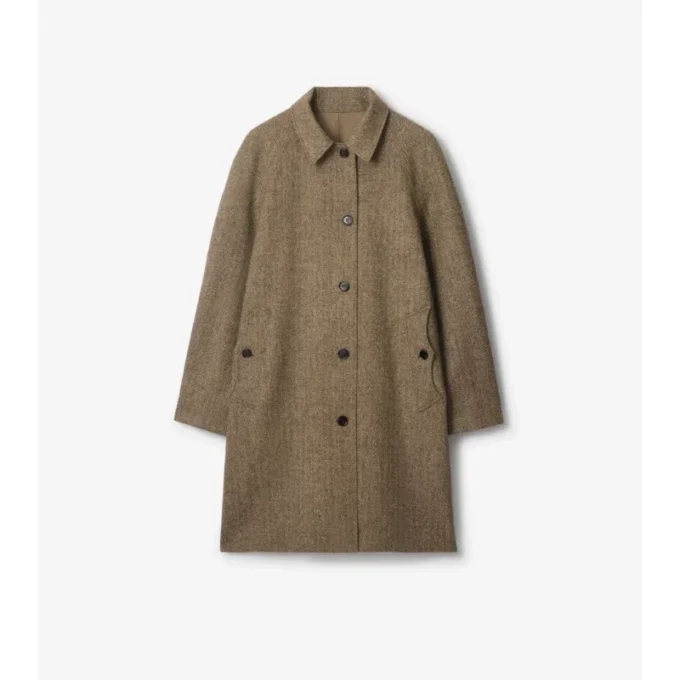 Car Coat de lână Burberry cu model în zig-zag Car Coat de lână Burberry cu model în zig-zag