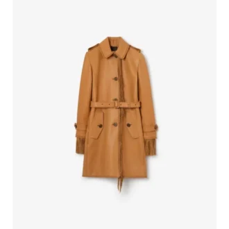 Car Coat scurt din piele cu franjuri