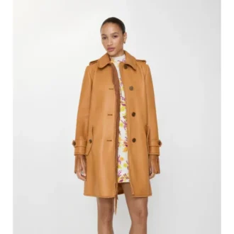 Car Coat scurt din piele cu franjuri