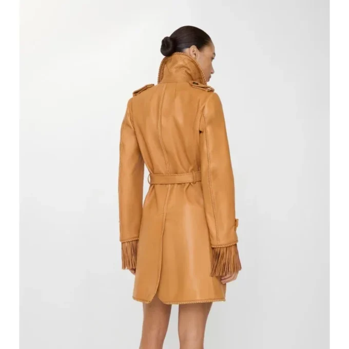 Car Coat scurt din piele cu franjuri