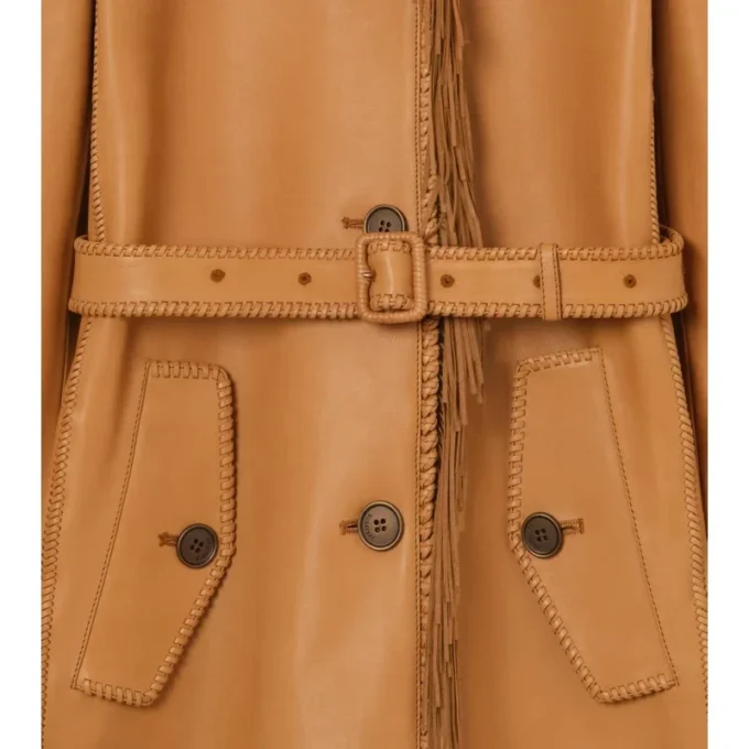 Car Coat scurt din piele cu franjuri