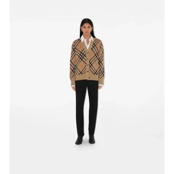 Cardigan din amestec de lână și mohair cu model în carouri