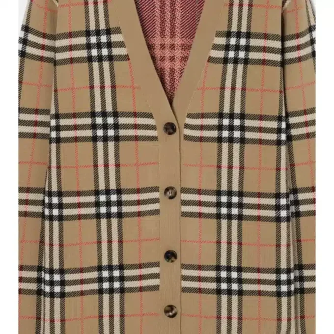 Cardigan din bumbac cu imprimeu în carouri Cardigan din bumbac cu imprimeu în carouri