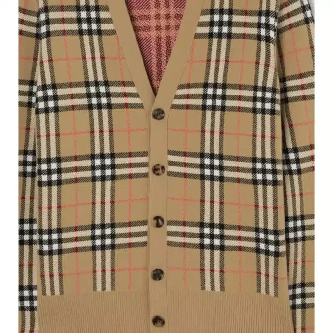 Cardigan din bumbac și lână cu imprimeu în carouri