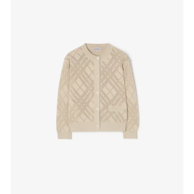 Cardigan din bumbac tricotat cu model Pointelle