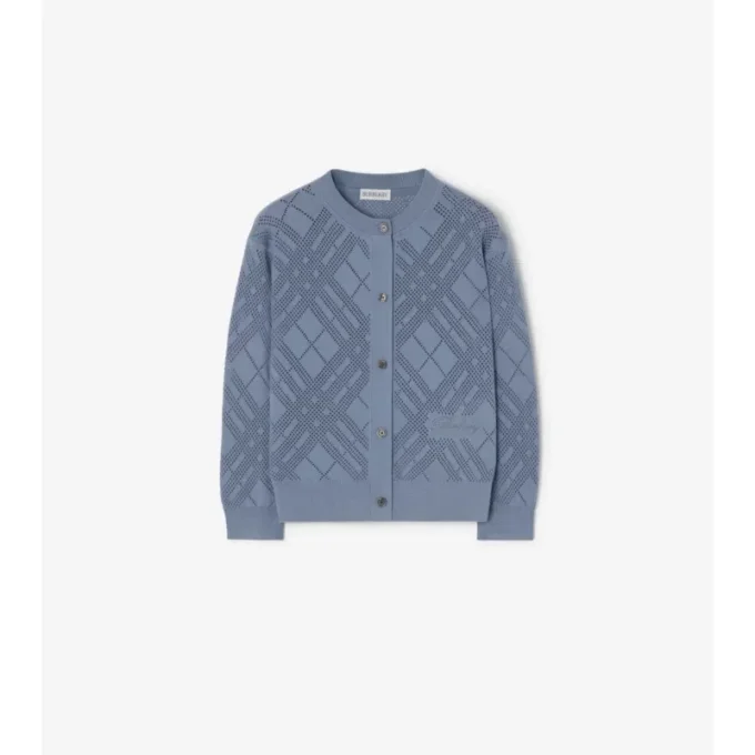 Cardigan din bumbac tricotat cu model Pointelle