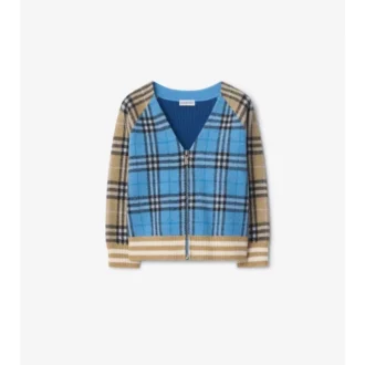 Cardigan din lână cu fermoar și model în carouri