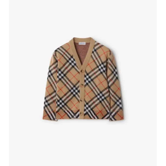 Cardigan din lână cu model în carouri Cardigan din lână cu model în carouri