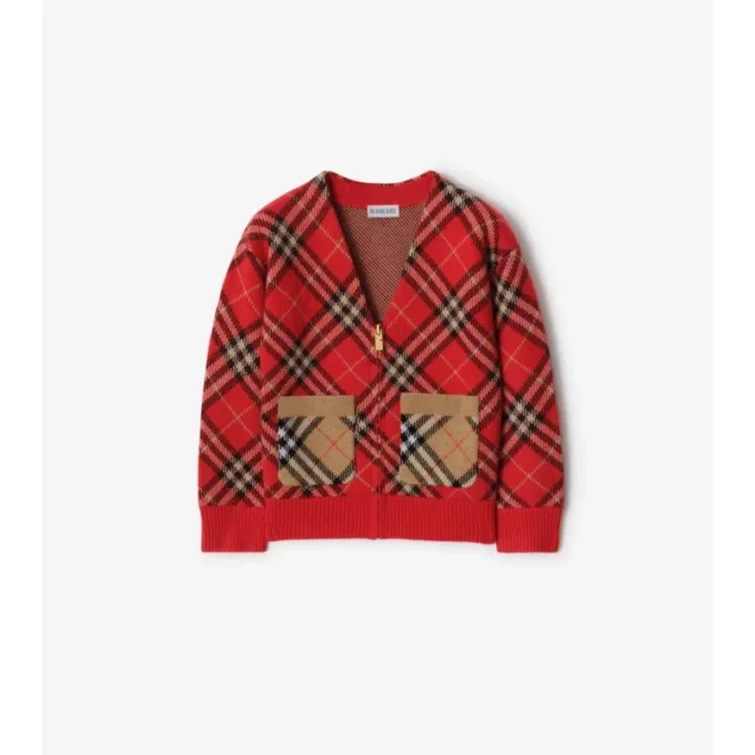 Cardigan din lână cu model în carouri Cardigan din lână cu model în carouri