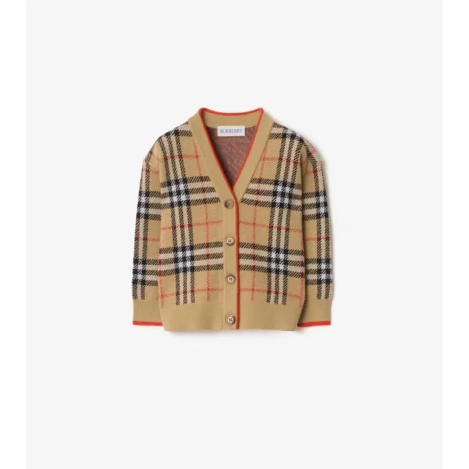 Cardigan din lână cu model în carouri Cardigan din lână cu model în carouri