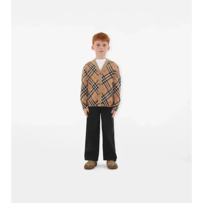 Cardigan din lână cu model în carouri Cardigan din lână cu model în carouri