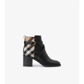 Cizme cu toc din piele și model Burberry