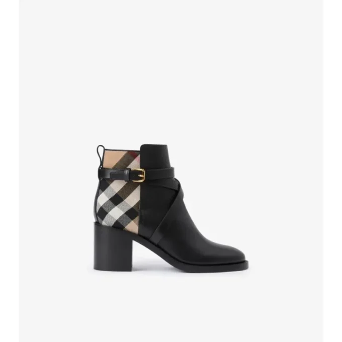 Cizme cu toc din piele și model Burberry