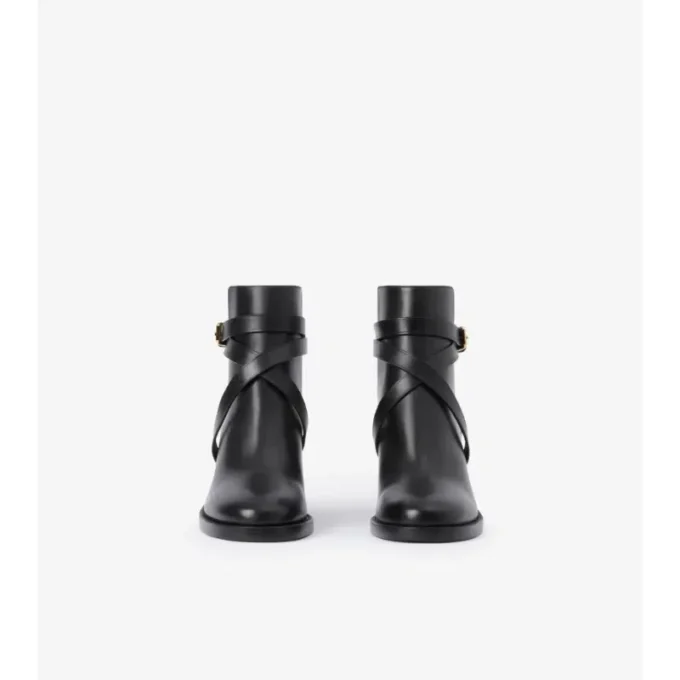 Cizme cu toc din piele și model Burberry