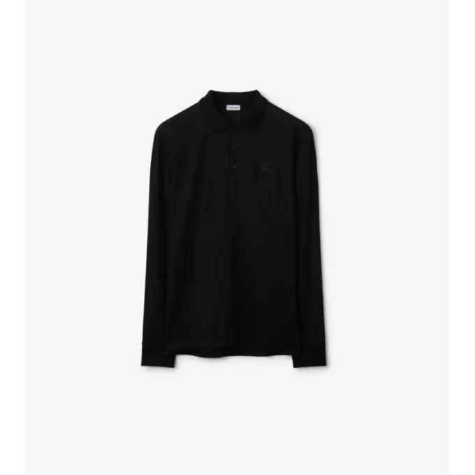 Cămășă polo din bumbac cu mâneci lungi Cămășă polo din bumbac cu mâneci lungi