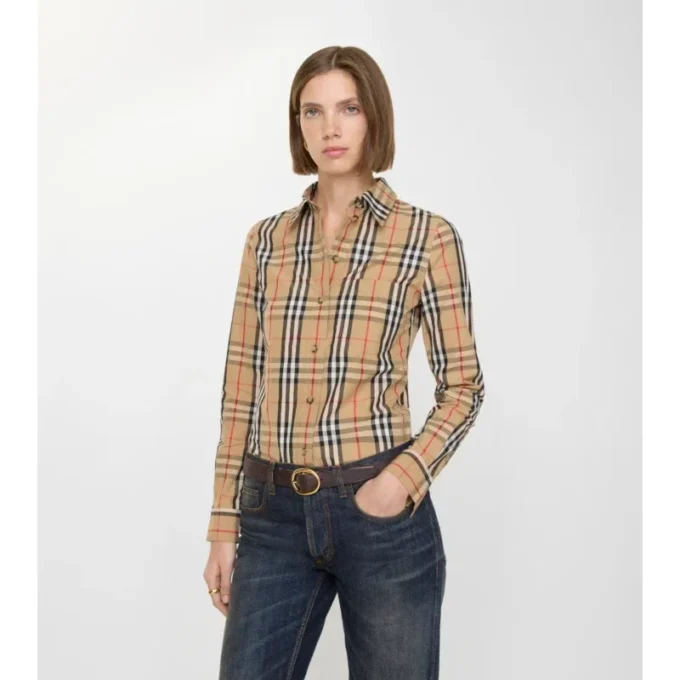 Cămașă din bumbac elastic cu model în carouri Cămașă din bumbac elastic cu model în carouri