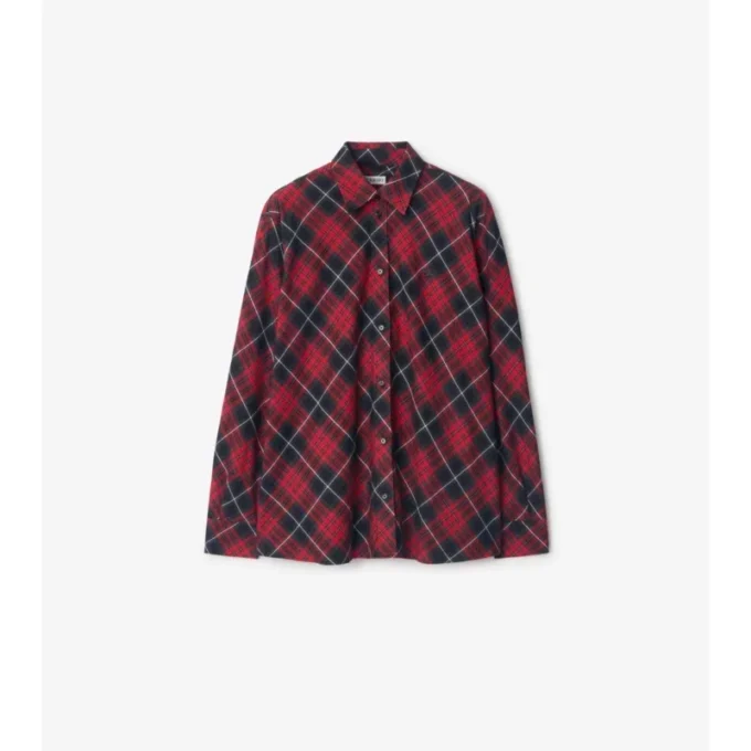 Cămașă din flanel de bumbac cu carouri, croială lejeră Cămașă din flanel de bumbac cu carouri, croială lejeră