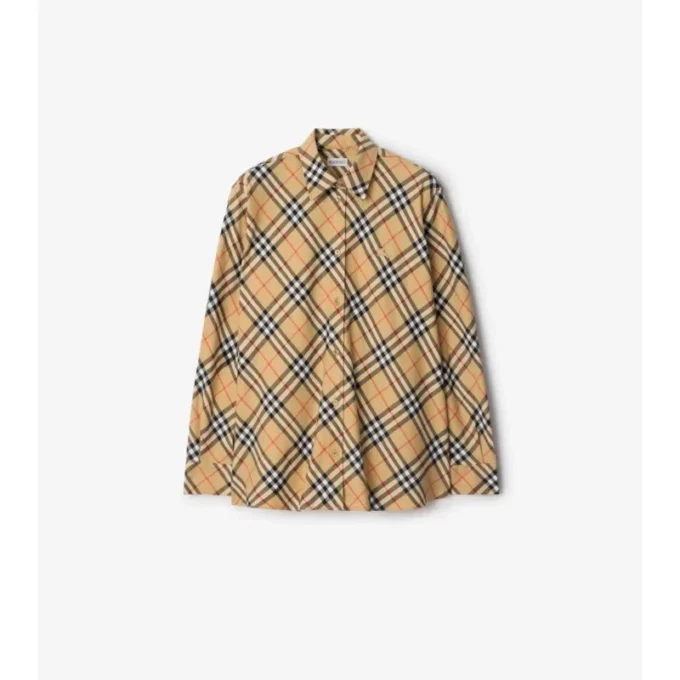 Cămașă din flanel de bumbac cu carouri, croială lejeră Cămașă din flanel de bumbac cu carouri, croială lejeră