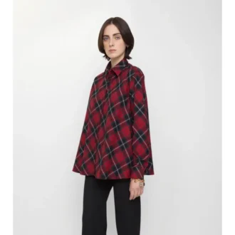 Cămașă din flanel de bumbac cu carouri, croială lejeră