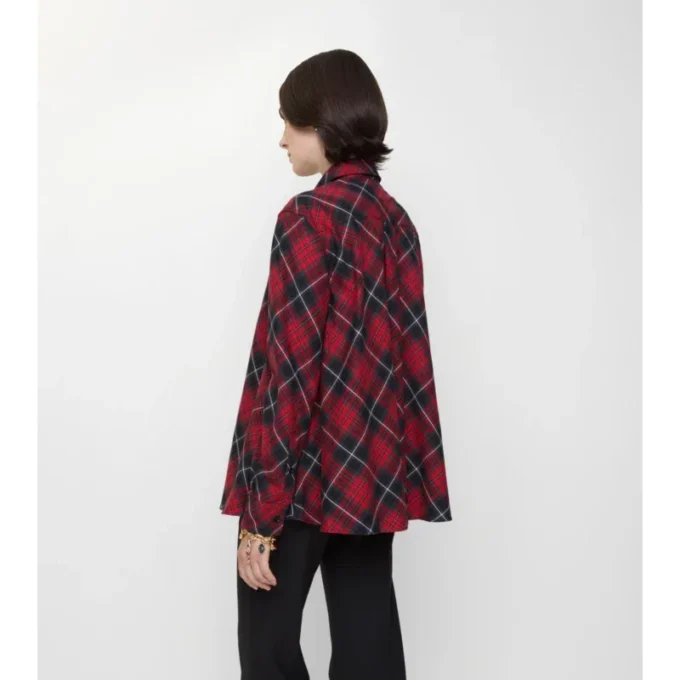 Cămașă din flanel de bumbac cu carouri, croială lejeră Cămașă din flanel de bumbac cu carouri, croială lejeră