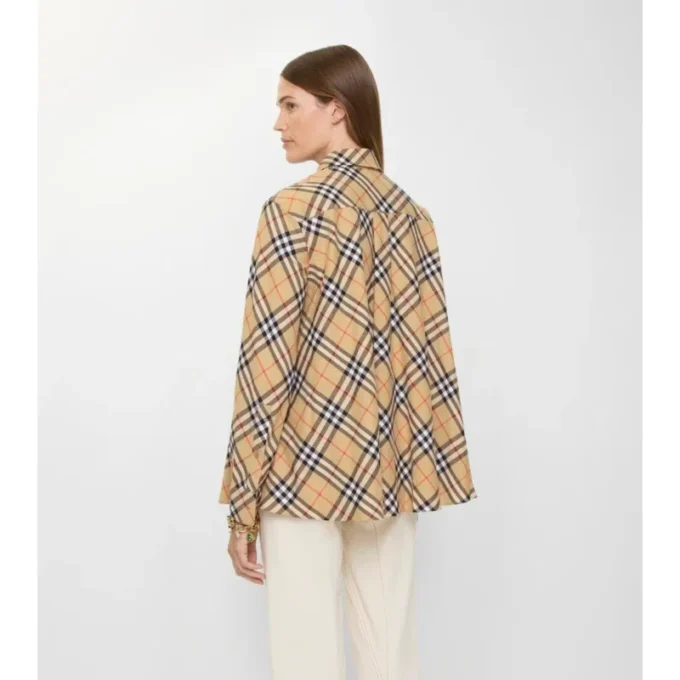 Cămașă din flanel de bumbac cu carouri, croială lejeră Cămașă din flanel de bumbac cu carouri, croială lejeră