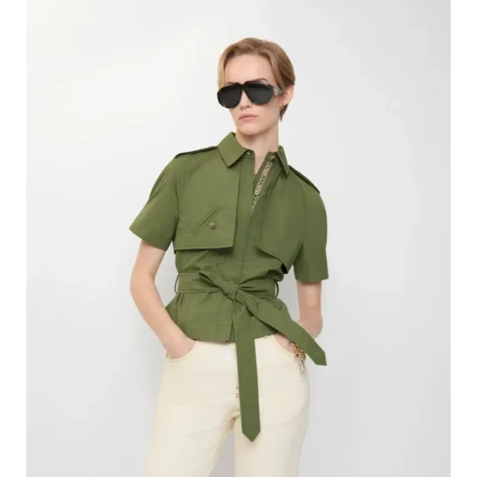 Cămașă scurtă din poplin de bumbac Cămașă scurtă din poplin de bumbac