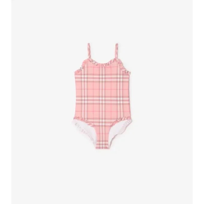 Costum de baie cu imprimeu în carouri și borduri cu volane Costum de baie cu imprimeu în carouri și borduri cu volane