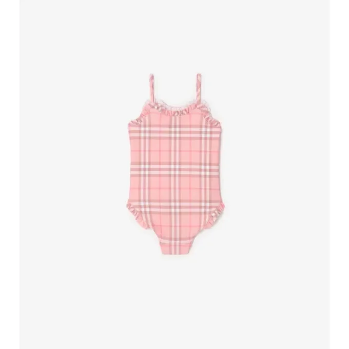 Costum de baie cu imprimeu în carouri și borduri cu volane Costum de baie cu imprimeu în carouri și borduri cu volane