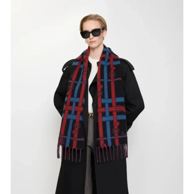 Eșarfă din cașmir cu model Belt Check