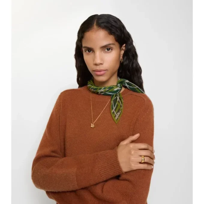 Eșarfă din șifon de mătase cu model Belt Check