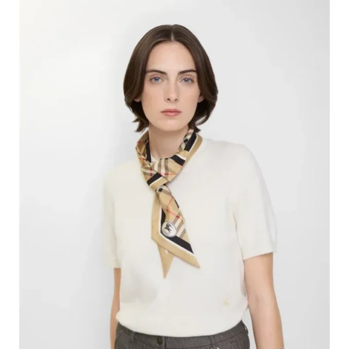 Eșarfă din mătase cu imprimeu în carouri, model skinny Eșarfă din mătase cu imprimeu în carouri, model skinny