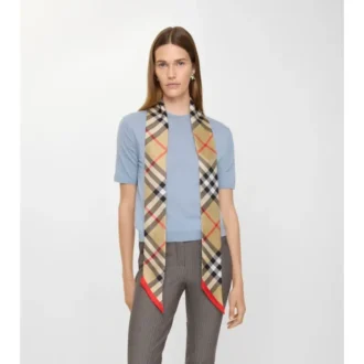 Eșarfă din mătase cu imprimeu în carouri, model skinny