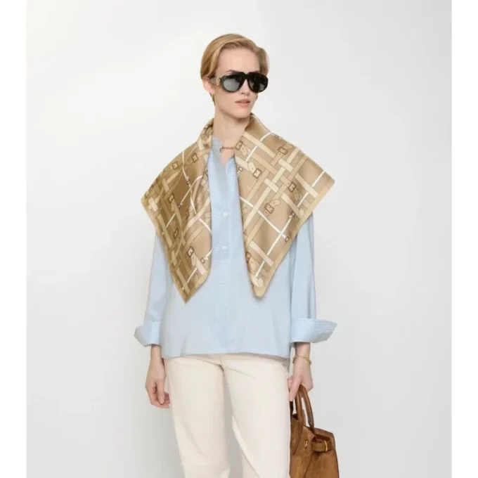 Eșarfă din mătase cu model Belt Check