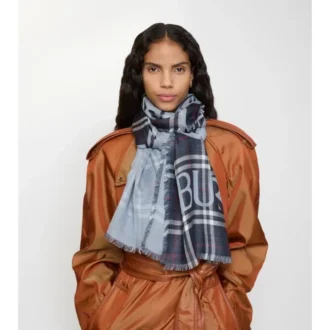 Eșarfă largă din lână și mătase cu model EKD Check