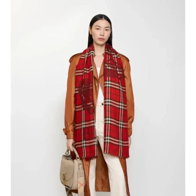 Eșarfă largă din lână și mătase cu model EKD Check