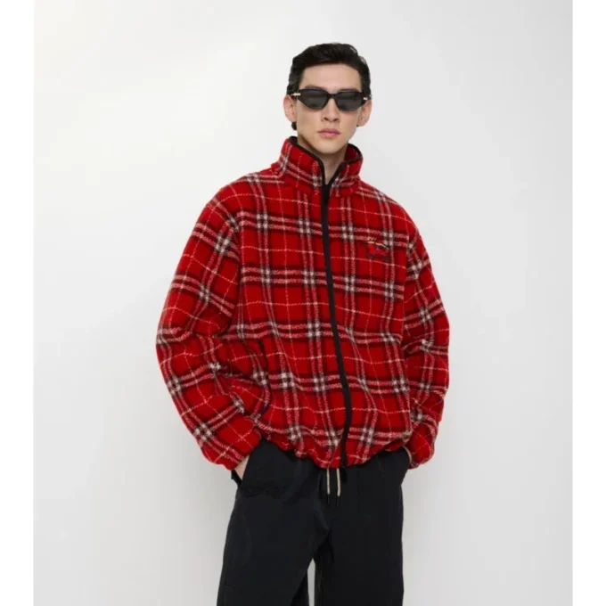 Fleece din amestec de lână și cașmir cu model în carouri