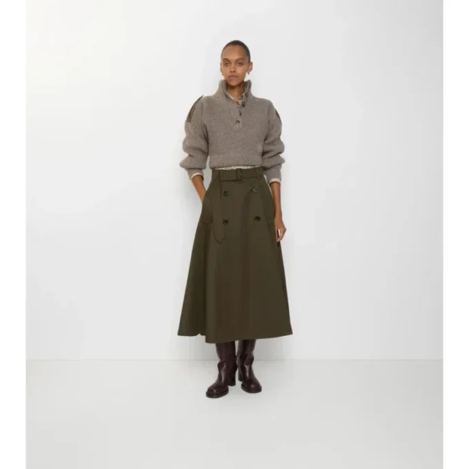 Fustă midi tip trench din gabardină Fustă midi tip trench din gabardină