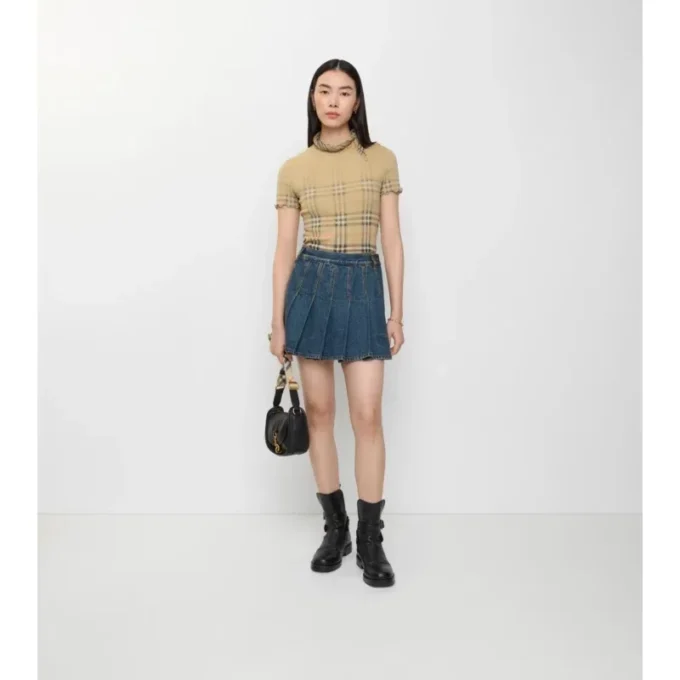 Fustă mini din denim plisată Fustă mini din denim plisată