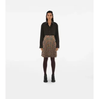 Fustă plisată din amestec de lână cu model în carouri