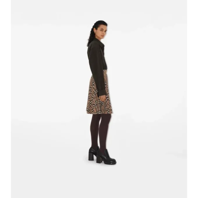 Fustă plisată din amestec de lână cu model în carouri Fustă plisată din amestec de lână cu model în carouri