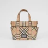 Geantă tote din pânză E-Canvas cu imprimeu Vintage Check și aplicație cu logo Geantă tote din pânză E-Canvas cu imprimeu Vintage Check și aplicație cu logo